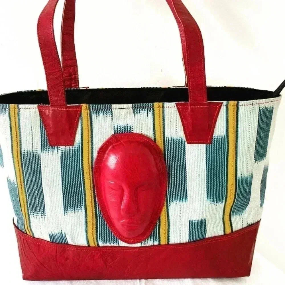 Handmade cloth leather satchel handbag